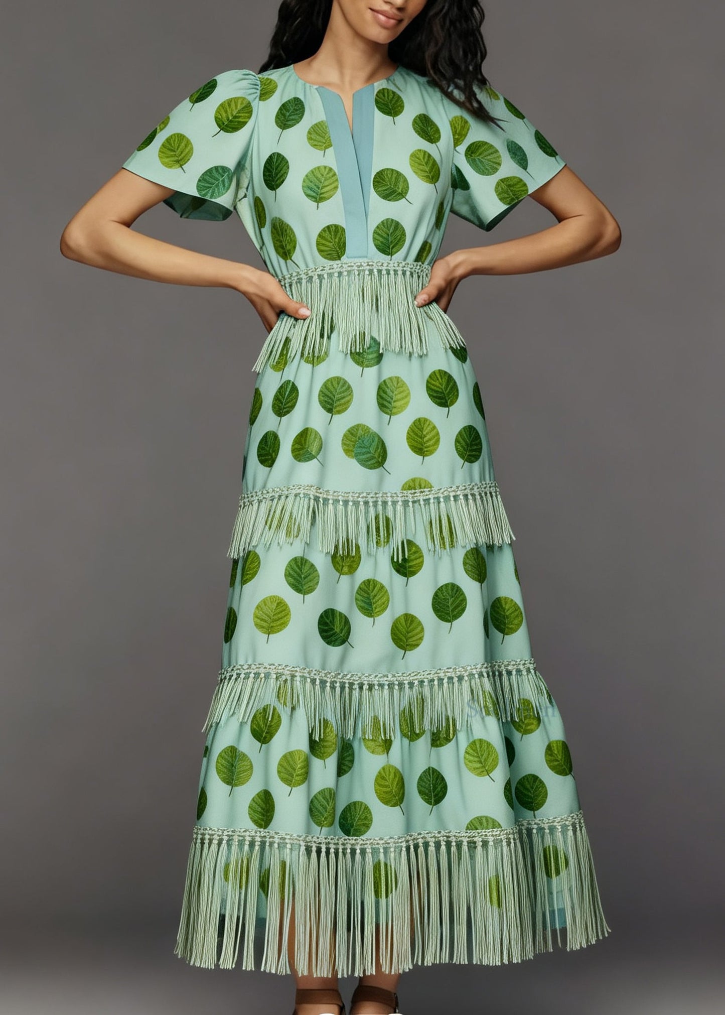 Boutique Print Tasseled Patchwork Cotton Dress Summer
