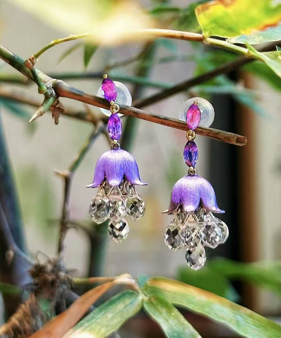 Boutique Purple Acrylic Bellflower Tassel Drop Earrings