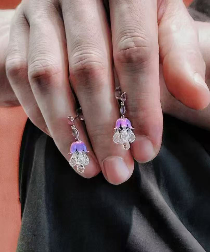 Boutique Purple Acrylic Bellflower Tassel Drop Earrings