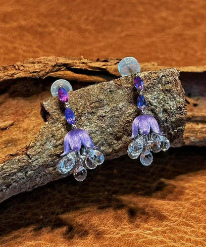 Boutique Purple Acrylic Bellflower Tassel Drop Earrings