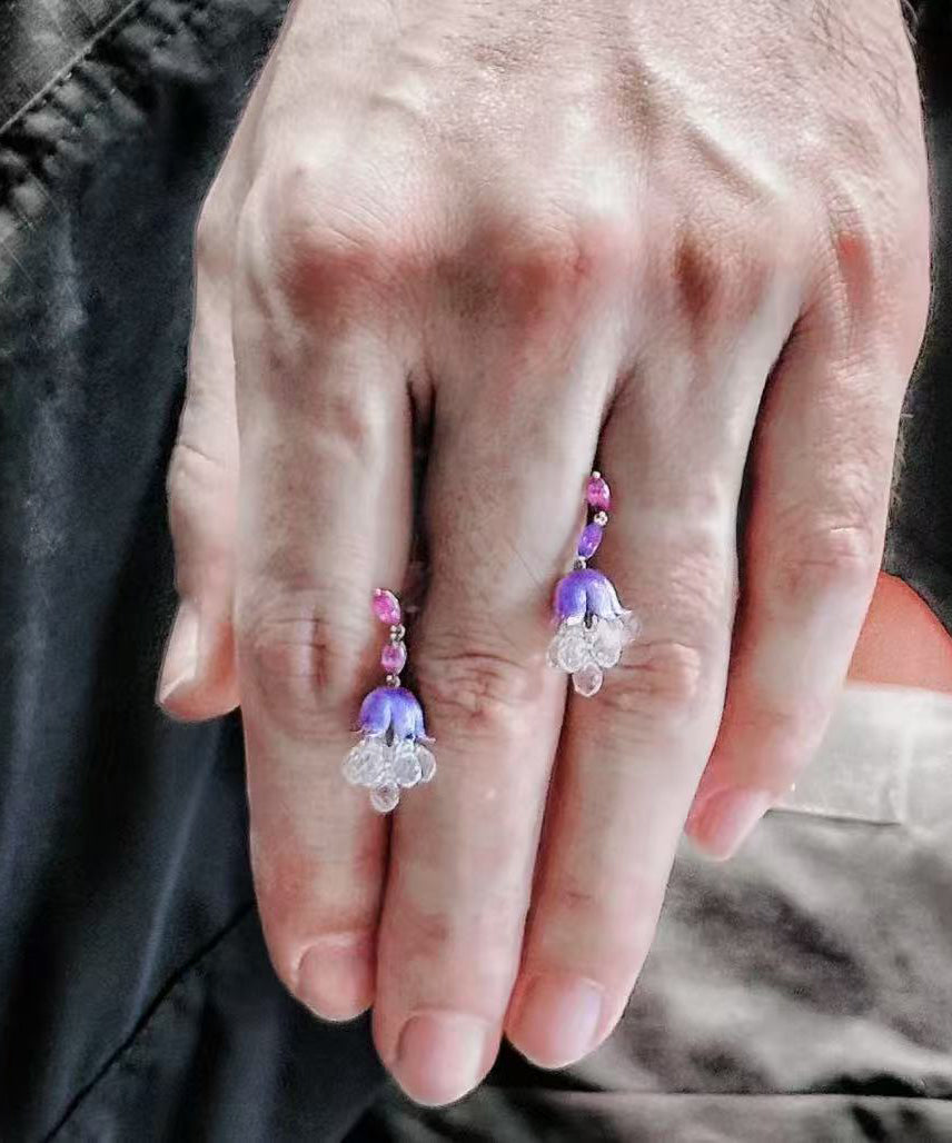 Boutique Purple Acrylic Bellflower Tassel Drop Earrings