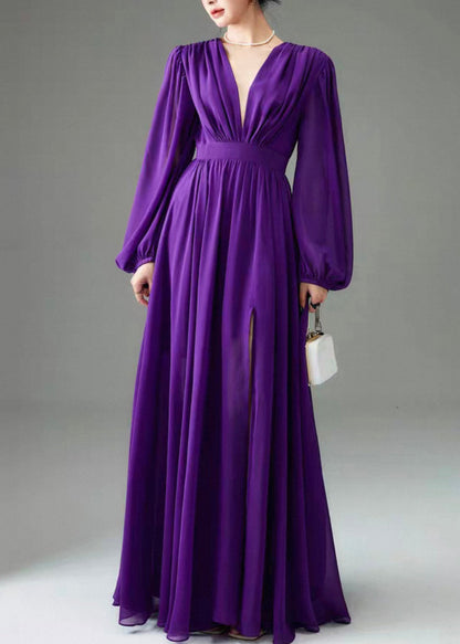 Boutique Purple Backless Side Open Maxi Dresses Fall