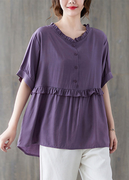 Boutique Lila Knopf Rüschen Patchwork Tank Top Kurzarm