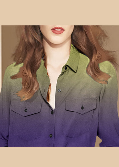 Boutique Purple Gradient color button Peter Pan Collar shirt Top Long Sleeve
