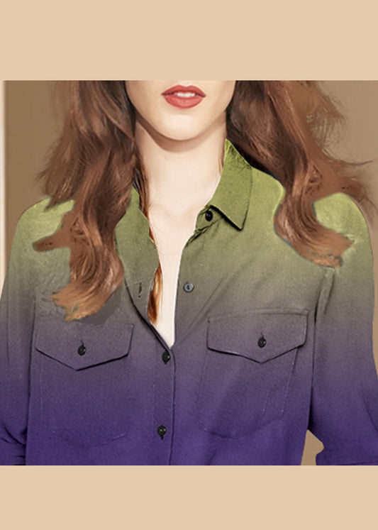 Boutique Purple Gradient color button Peter Pan Collar shirt Top Long Sleeve
