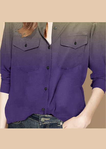 Boutique Purple Gradient color button Peter Pan Collar shirt Top Long Sleeve