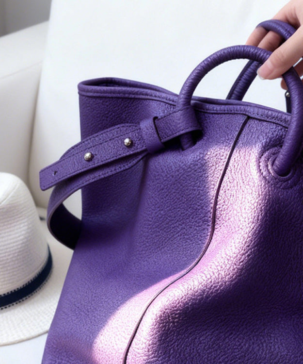 Boutique Purple Large Capacity Calf Leather Tote Bag