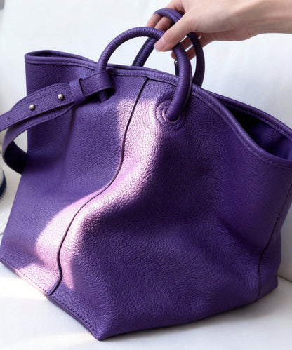 Boutique Purple Large Capacity Calf Leather Tote Bag