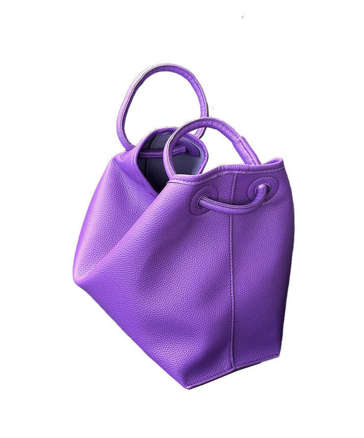 Boutique Purple Large Capacity Calf Leather Tote Bag