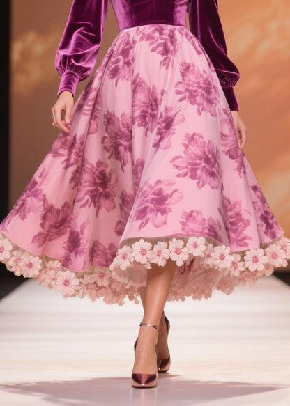 Boutique Purple Print Floral Patchwork Silk Velvet Party Dress Spring