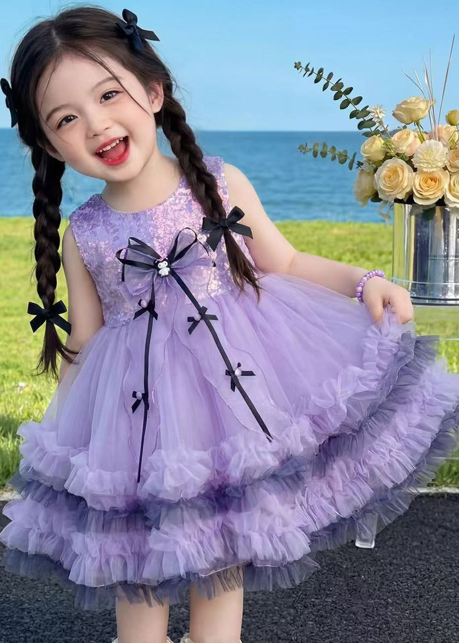 Boutique Purple Sequins Tulle Kids Girls Kuromi Dresses Summer