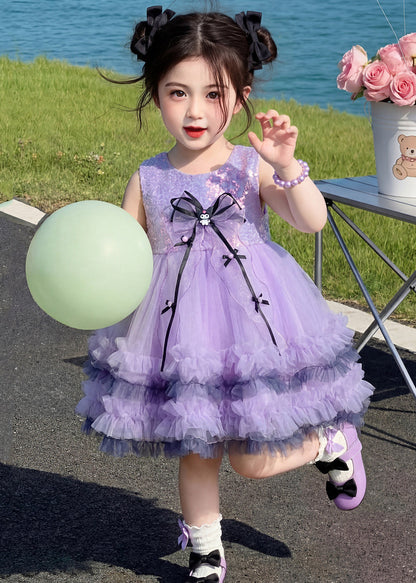 Boutique Purple Sequins Tulle Kids Girls Kuromi Dresses Summer