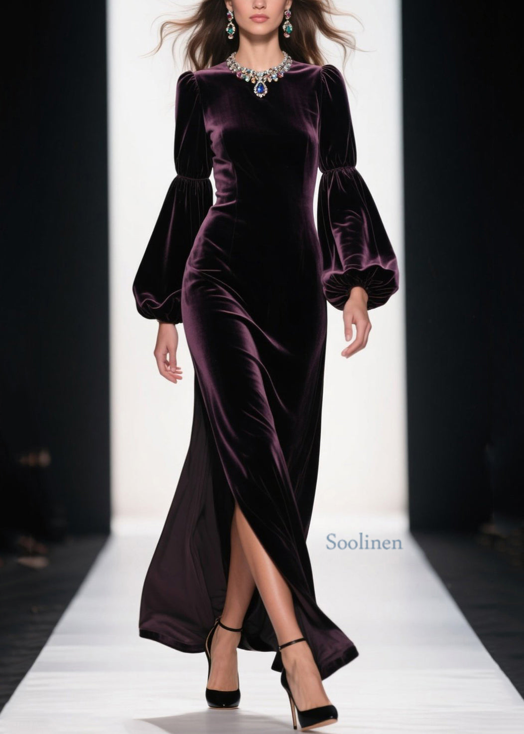 Vestido de terciopelo con parches y abertura lateral morado de Boutique para primavera