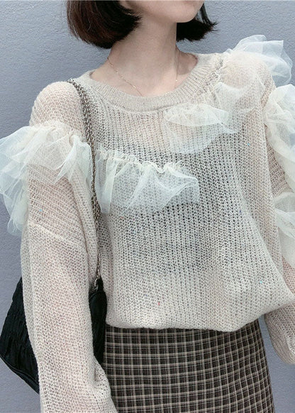 Boutique Lila Tüll Rüschen Lose Herbst Strickpullover