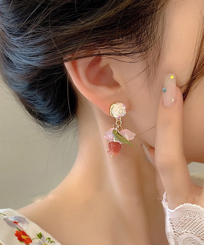 Boutique Rainbow Alloy Resin Camellia Drop Earrings