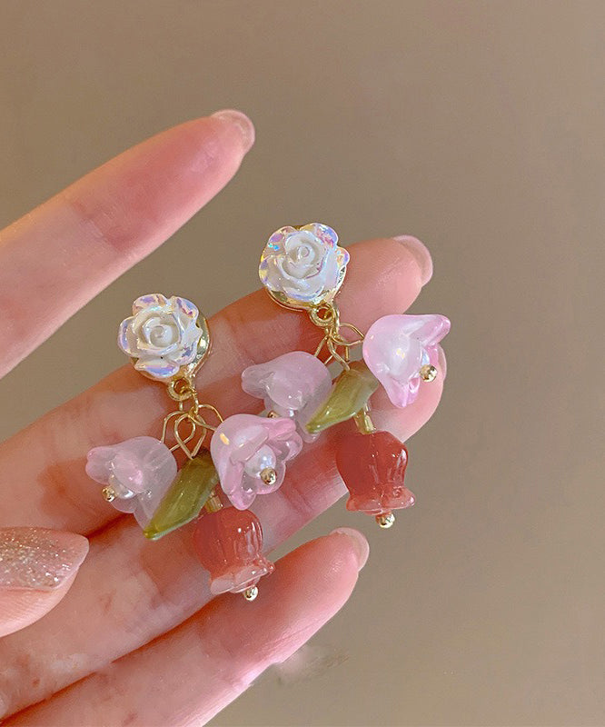 Boutique Rainbow Alloy Resin Camellia Drop Earrings