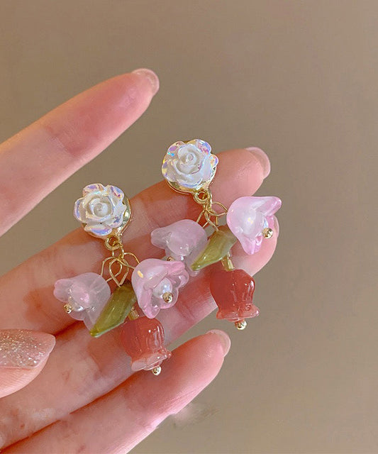 Boutique Rainbow Alloy Resin Camellia Drop Earrings