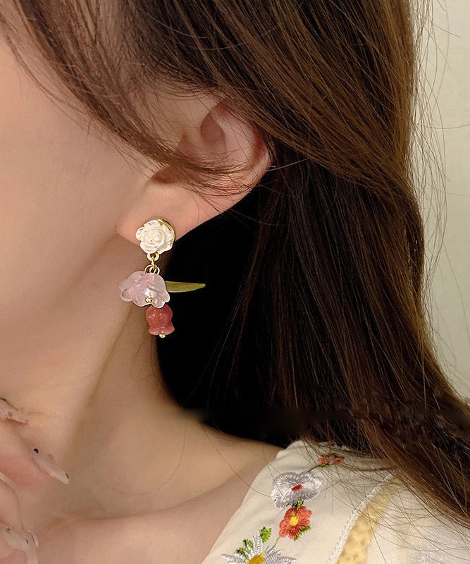 Boutique Rainbow Alloy Resin Camellia Drop Earrings