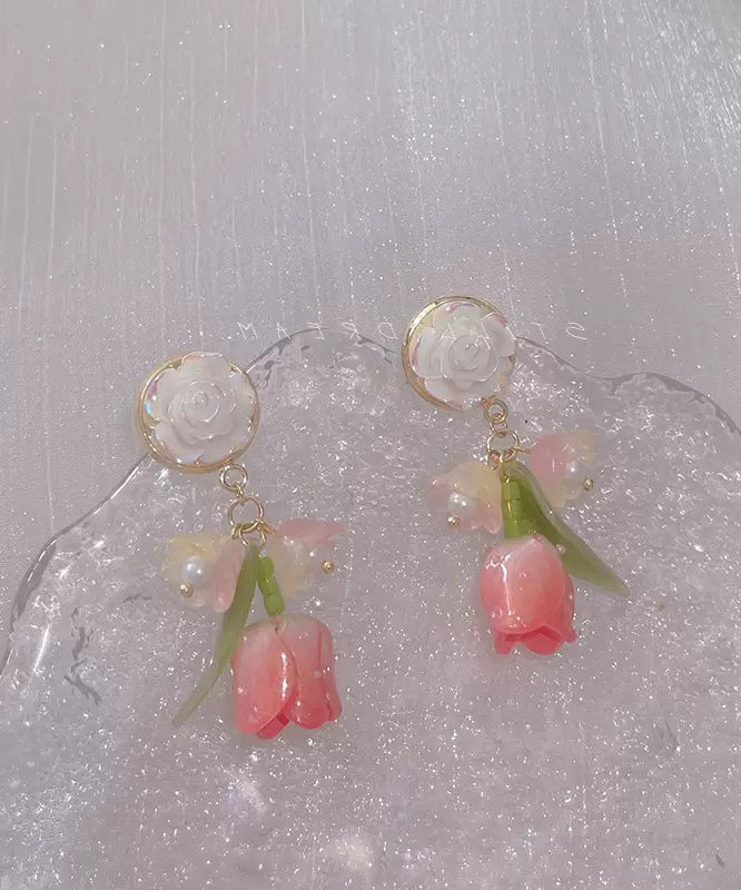 Boutique Rainbow Alloy Resin Camellia Drop Earrings
