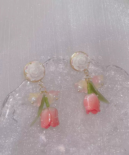 Boutique Rainbow Alloy Resin Camellia Drop Earrings