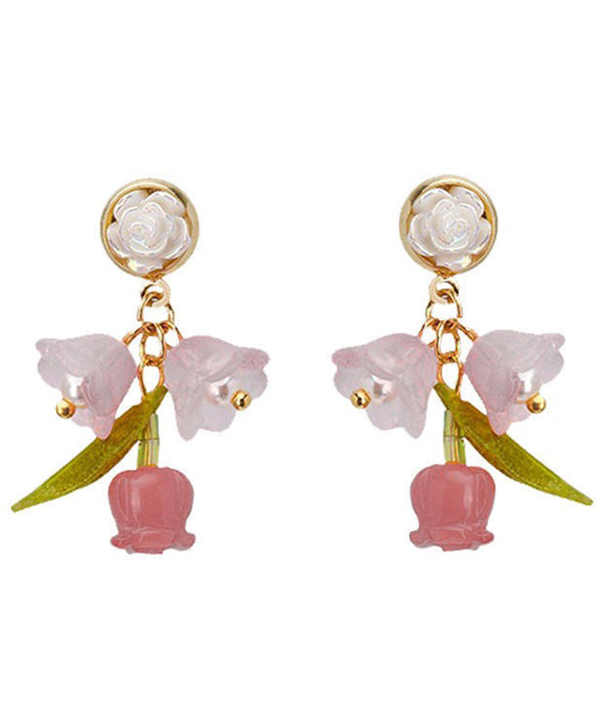 Boutique Rainbow Alloy Resin Camellia Drop Earrings