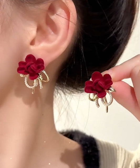 Pendientes boutique con diseño floral de mariposa y perla de cobre rojo
