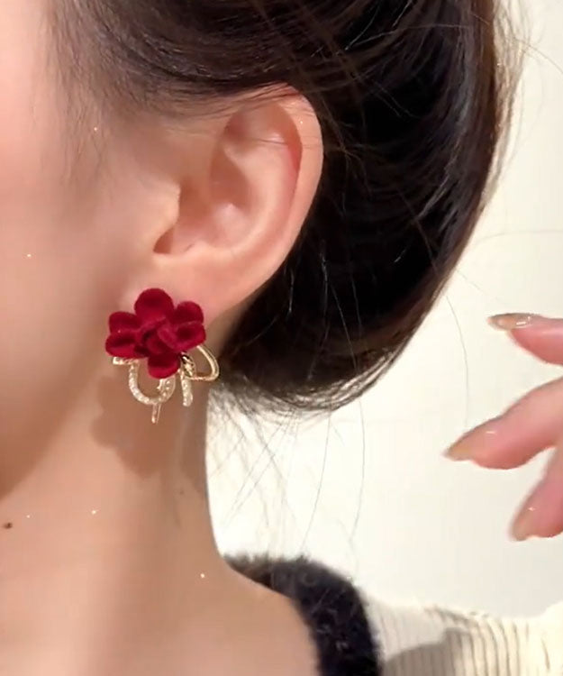 Pendientes boutique con diseño floral de mariposa y perla de cobre rojo