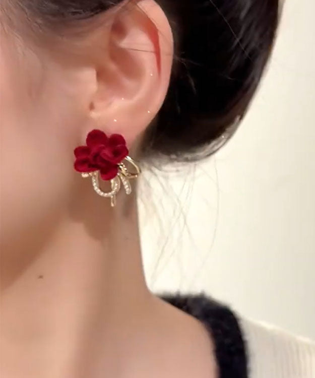 Pendientes boutique con diseño floral de mariposa y perla de cobre rojo
