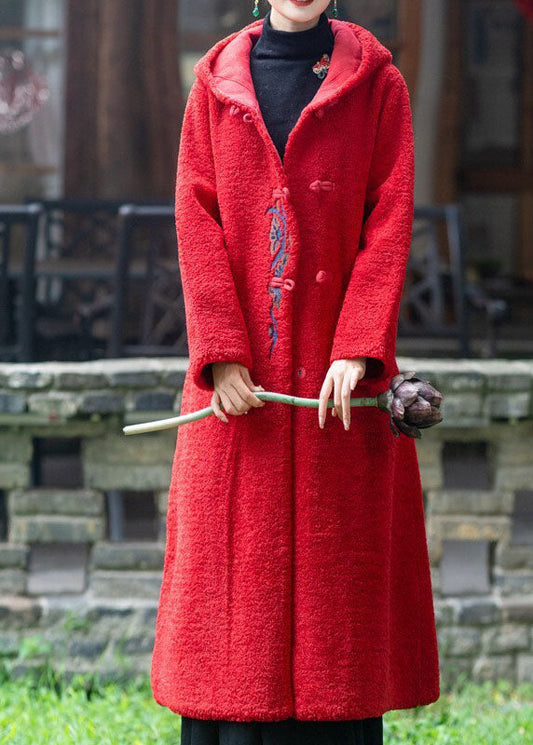 Boutique Rot Mit Kapuze Bestickt Dicken Teddy Kunstpelz Verlängern Mäntel Winter