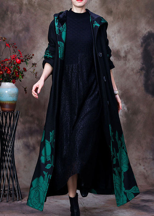 Boutique Rot Kapuzen Print Warm Fleece Mantel Winter