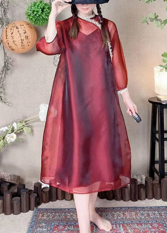 Boutique Rote Spitze Patchwork Organza Kleider Sommer