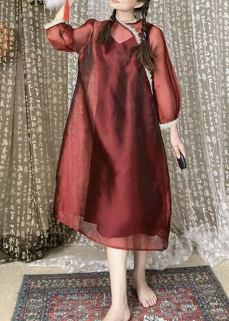 Boutique Rote Spitze Patchwork Organza Kleider Sommer