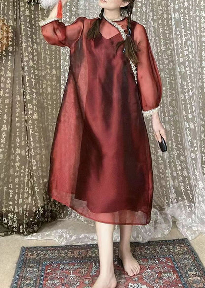 Boutique Rote Spitze Patchwork Organza Kleider Sommer