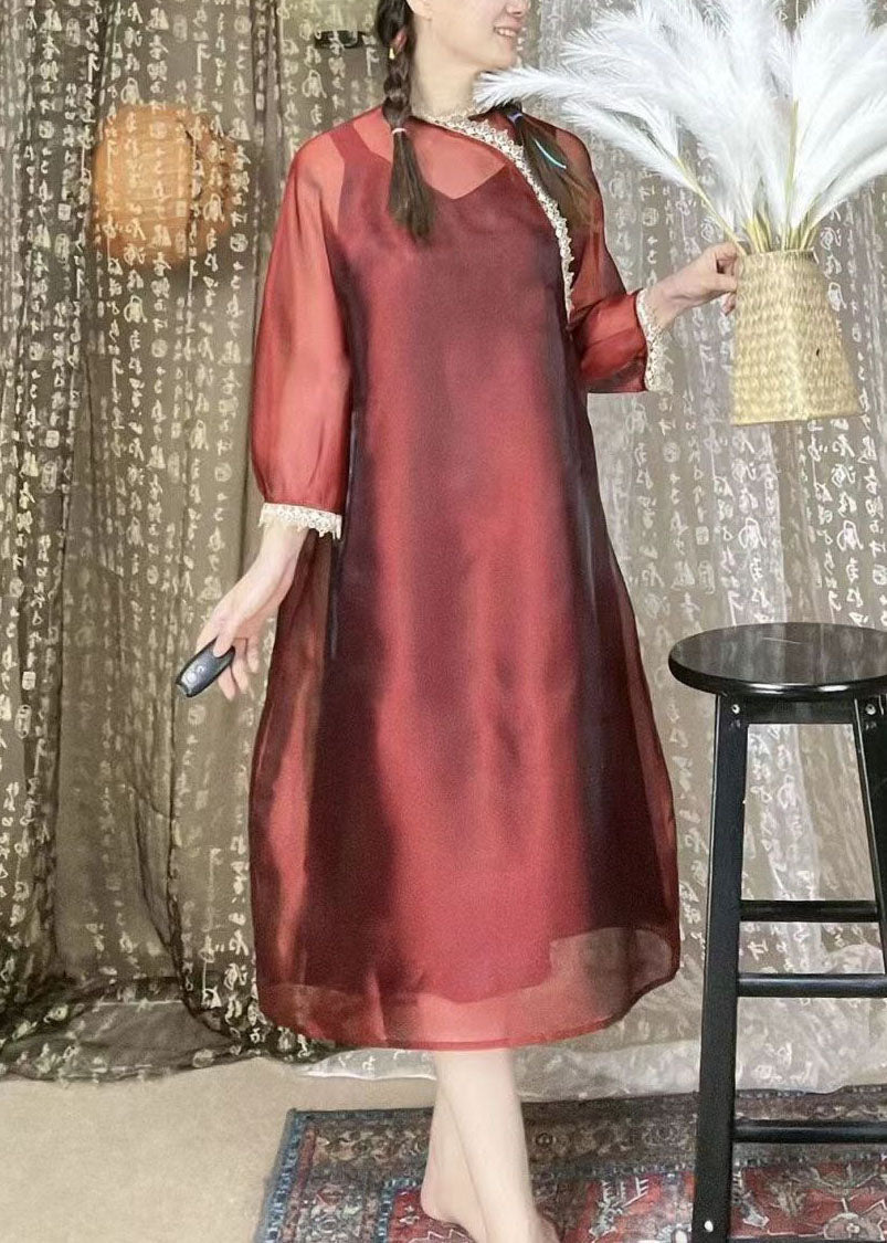 Boutique Rote Spitze Patchwork Organza Kleider Sommer