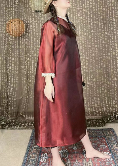 Boutique Rote Spitze Patchwork Organza Kleider Sommer