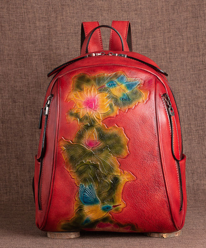 Boutique Red Lotus Paitings Kalbsleder Rucksack Tasche