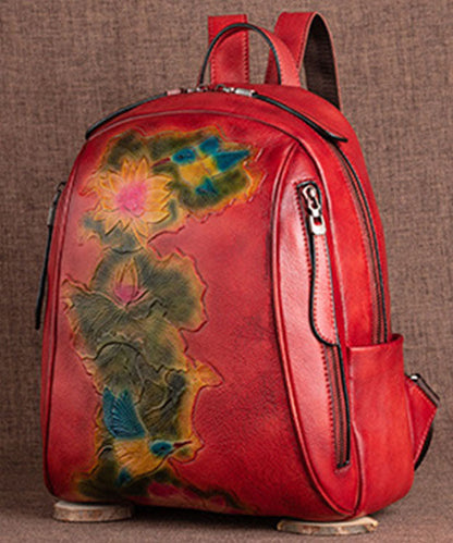 Boutique Red Lotus Paitings Kalbsleder Rucksack Tasche