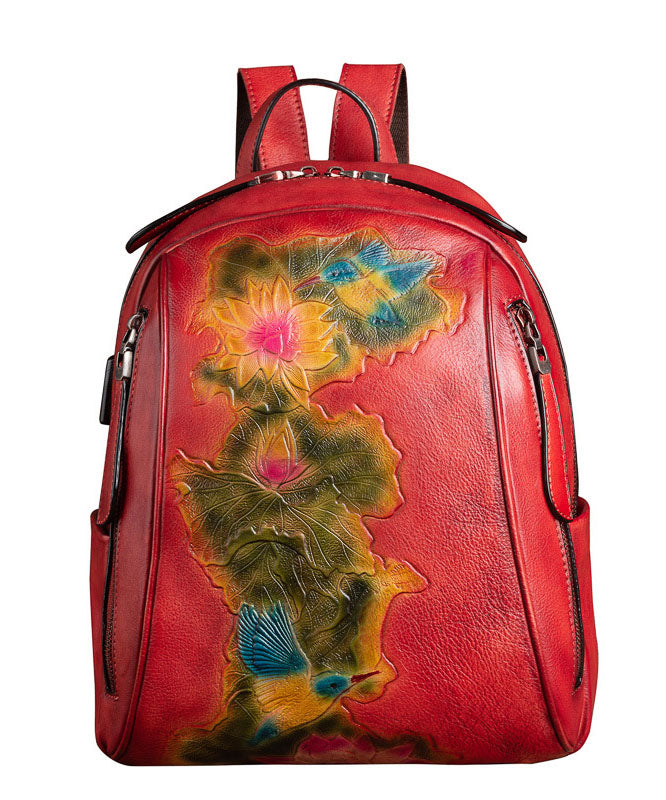 Boutique Red Lotus Paitings Kalbsleder Rucksack Tasche