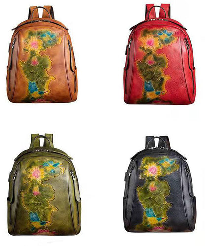 Boutique Red Lotus Paitings Kalbsleder Rucksack Tasche