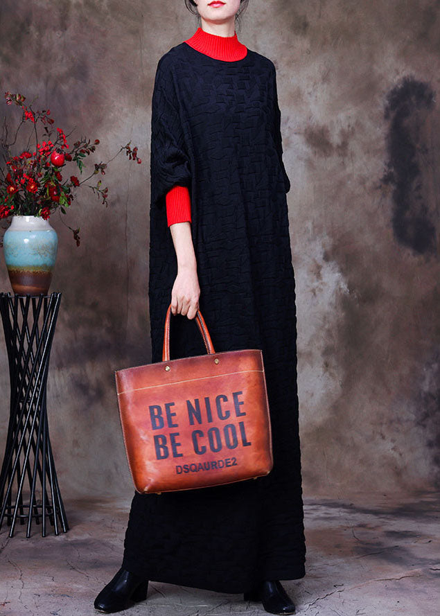 Boutique Rot O-Ausschnitt Patchwork Strickpullover Kleid Winter