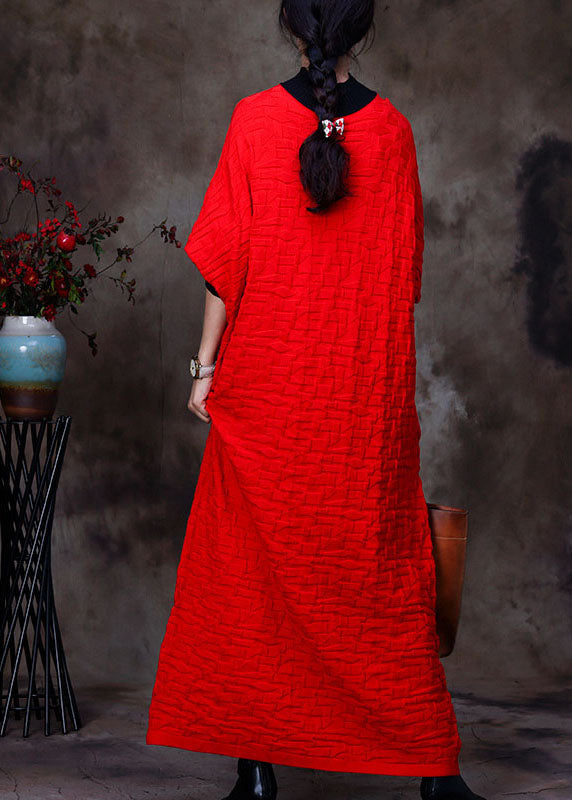 Boutique Rot O-Ausschnitt Patchwork Strickpullover Kleid Winter