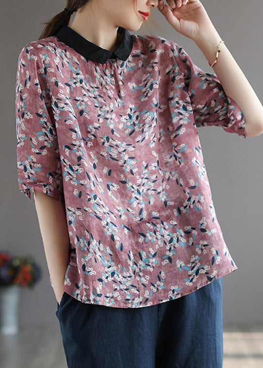 Boutique Rote Peter Pan Kragen Leinenhemden Sommer