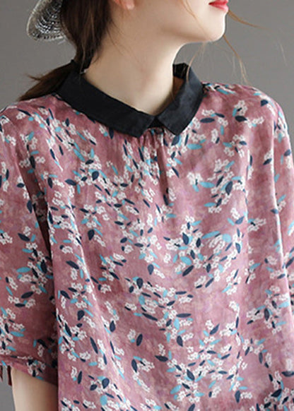 Camisas de lino con cuello Peter Pan rojo de boutique de verano