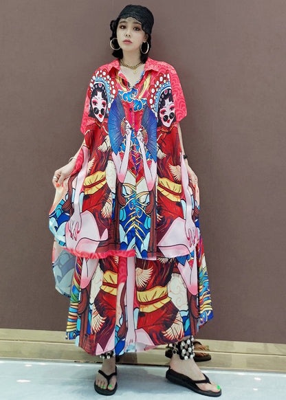 Boutique Rot Peter Pan Kragen Print Zweiteiliges Set Kurzarm