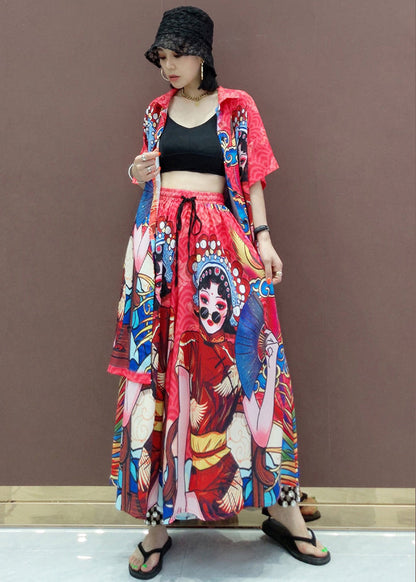 Boutique Rot Peter Pan Kragen Print Zweiteiliges Set Kurzarm