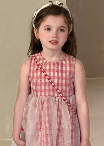 Boutique Red Plaid Patchwork Tulle Baby Girls Maxi Dresses Sleeveless
