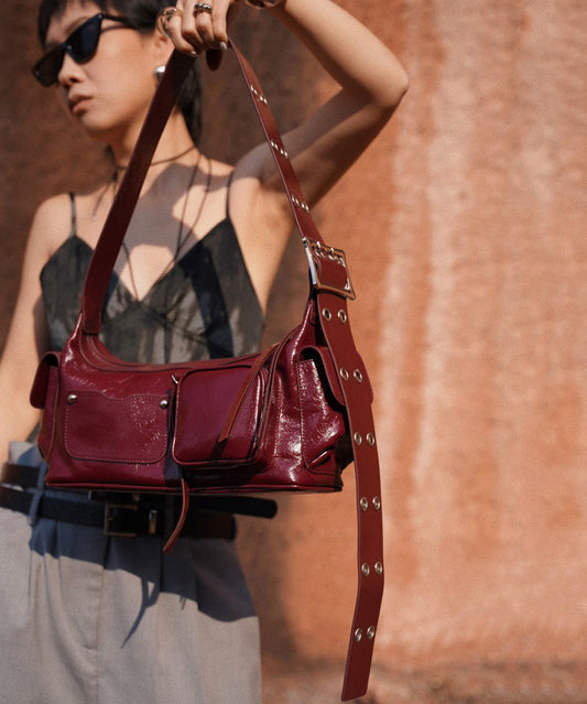 Boutique Red Pockets Durable Calf Leather Hobo Bag