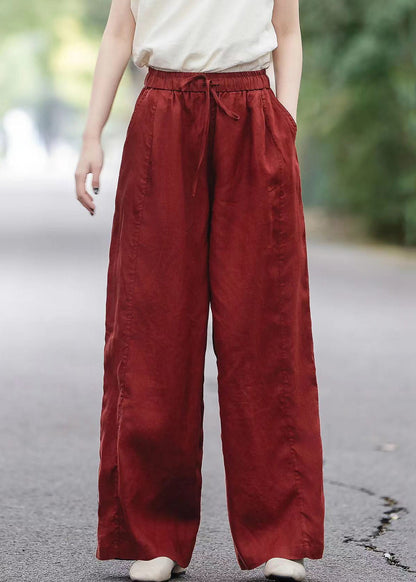 Boutique Red Pockets Elastic Waist Linen Pants Summer