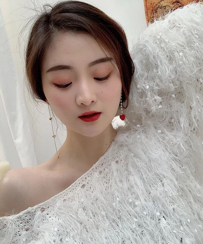 Pendientes colgantes con borlas de amor asimétricas Prarl de plata esterlina roja dorada de boutique