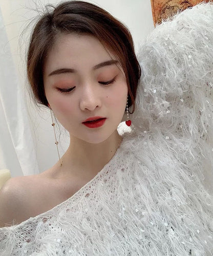 Pendientes colgantes con borlas de amor asimétricas Prarl de plata esterlina roja dorada de boutique